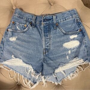 Levi's Blue Distressed Jean Shorts